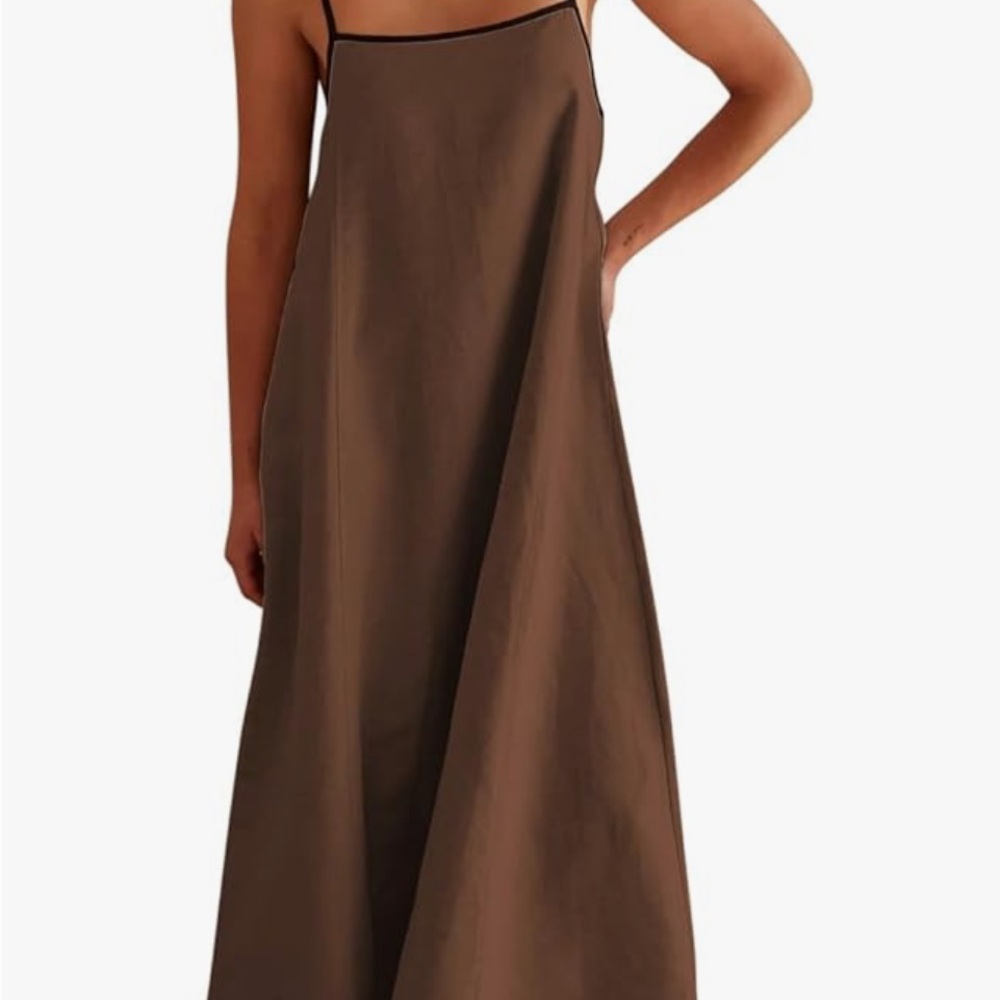 Summer Linen Maxi Dress w/Contrasting Color Spaghetti Strap Backless - Picture 2 of 11